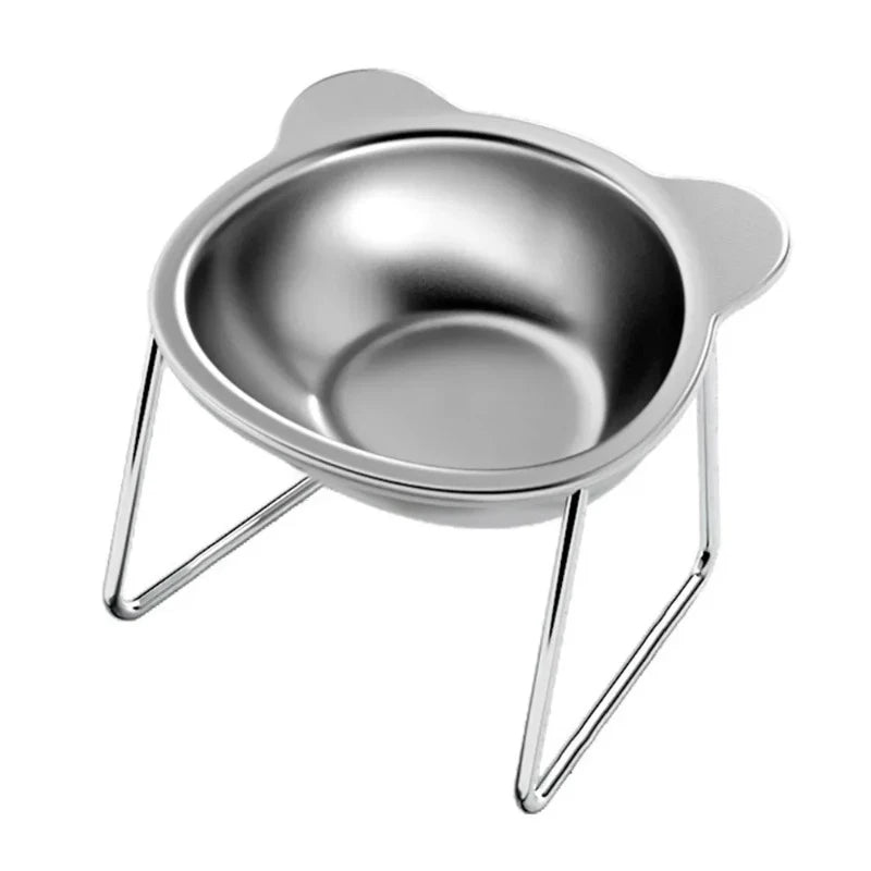 304 Raised Stainless Steel Cat Bowl with 15° Elevated Design Tilted Neck Guard Healthy Feeding Shatterproof for Cats Puppies