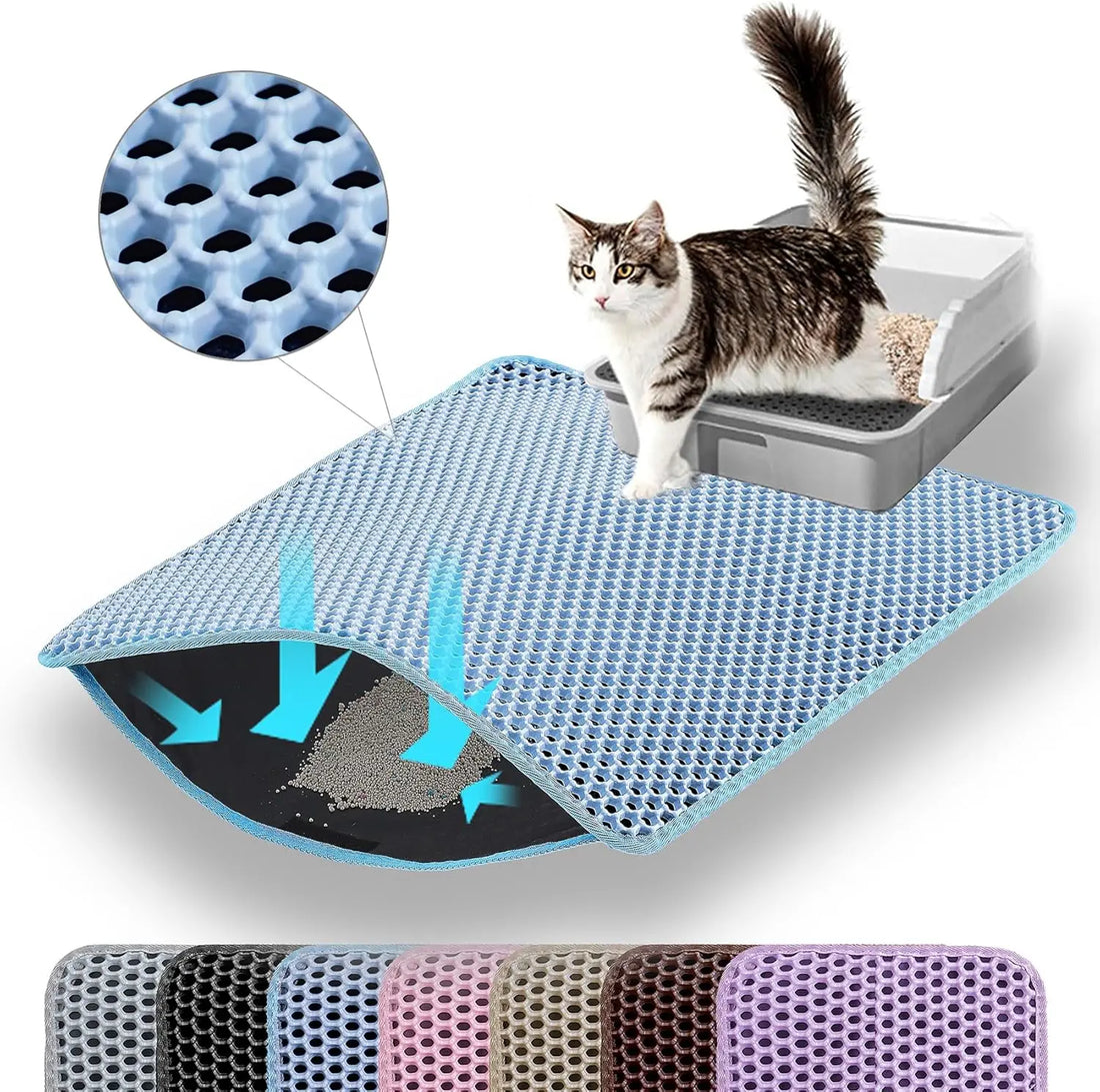 Cat Litter Mat,Winter Honeycomb Double Layer Cat Litter Trapping Mat, Non Slip Waterproof Urine Proof Large Kitty Litter Box Mat