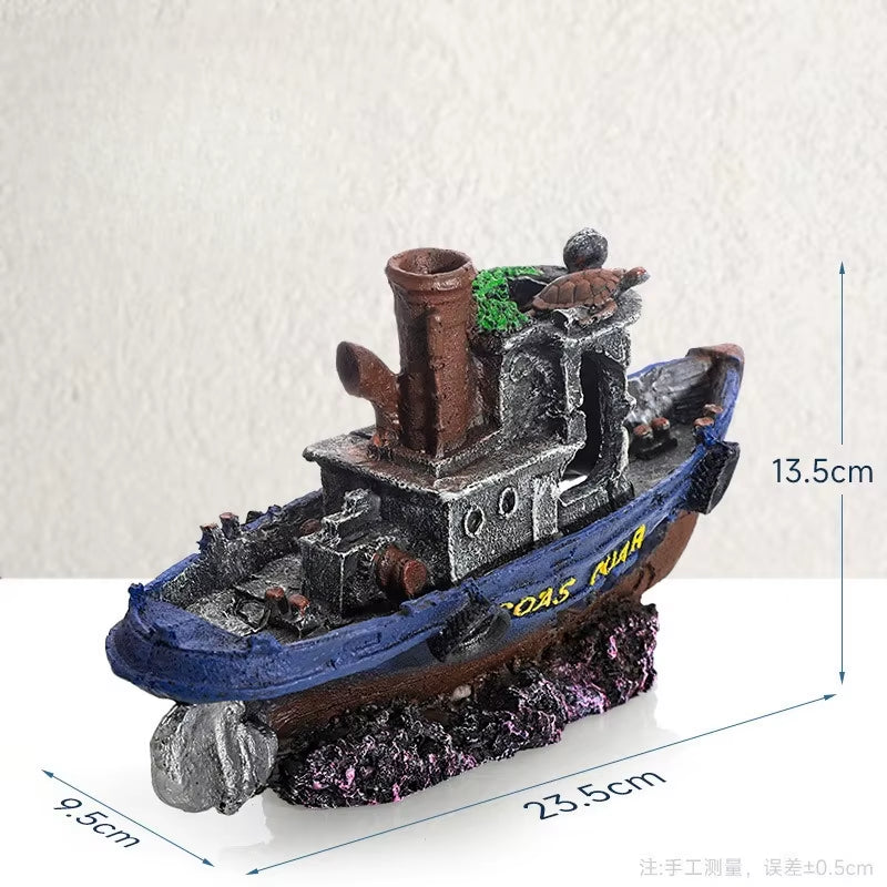 Pirate Ship Aquarium Ornament Resin Sunken Shipwreck Fish Tank Hideout Cave Betta Habitat Underwater Landscape Decoration
