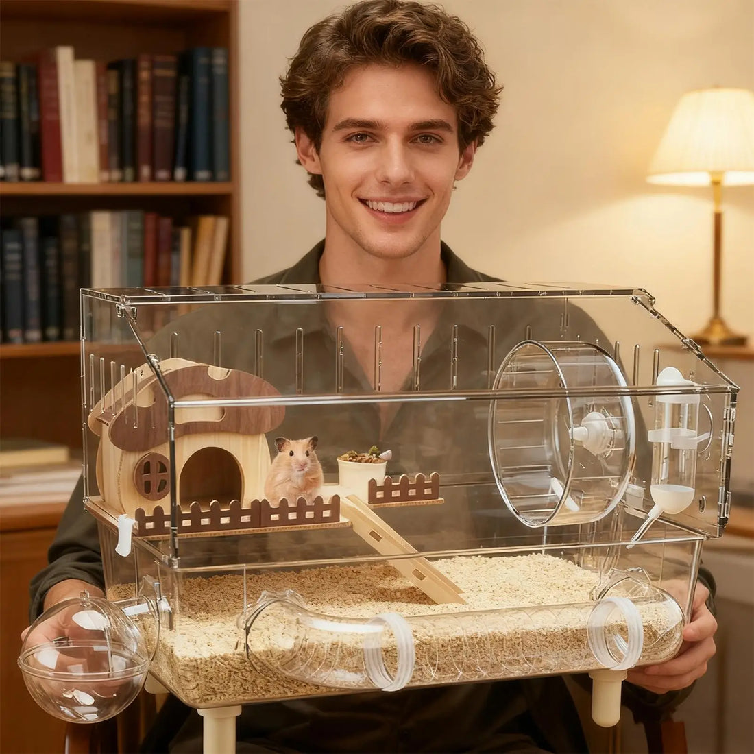 Easy Clean Transparent Double Layer Hamster Cage Large Luxury Villa Exercise Wheel Tank Habitat Spacious House for Small Rodents