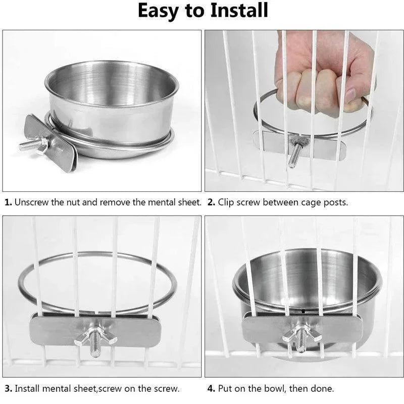 Small Pet Stainless Steel Bowl Parrot Food Bowl Water Bowl Food Cup Water Cup Food Trough Bird Food Cup Fixed Hanging Bowl