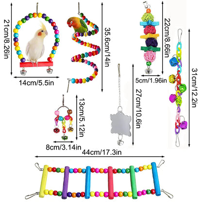 7PCS Parrot Toy Bird Cage Accessories Bird Accessories Stair Mirror Swing Bell Bird Toy