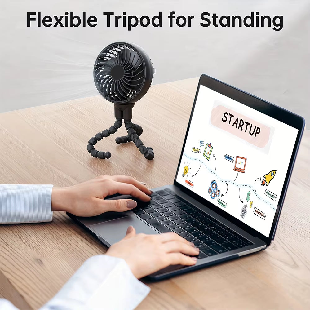 2025 NEW Mini Portable Fan, Battery-Powered Clip Fan, Rechargeable 360° Rotatable Flexible Handheld Desktop Fan