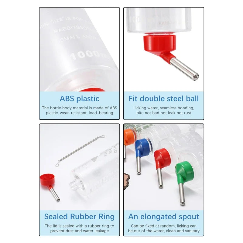 1000Ml Random Color Small Animals Drinker Auto Drinking Hangable Water Bottle for Rabbit Guinea Pig Parrot Rabbit Feeder