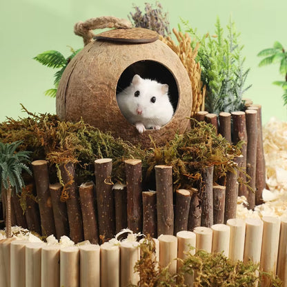 Hamster House Bite-Resistant Natural Small Pet Coconut Cages Guinea-Pig Hamster Hideout House Toy Wooden House Pet Supplies