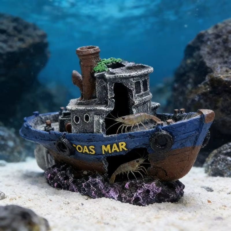 Pirate Ship Aquarium Ornament Resin Sunken Shipwreck Fish Tank Hideout Cave Betta Habitat Underwater Landscape Decoration