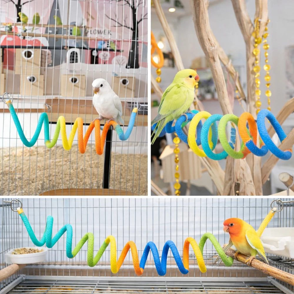 1PC Bird Spiral Rope Perch Parrot Bungee Toy Suction Cup Window Stand Cage Climbing Stick for Cockatiel Budgie Lovebird Supplies
