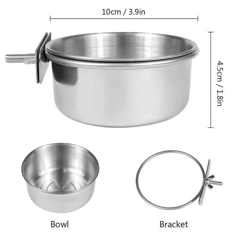 Small Pet Stainless Steel Bowl Parrot Food Bowl Water Bowl Food Cup Water Cup Food Trough Bird Food Cup Fixed Hanging Bowl