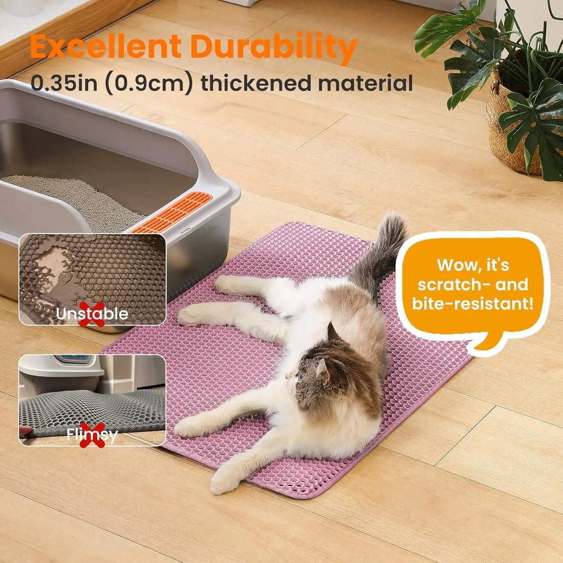 Cat Litter Mat,Winter Honeycomb Double Layer Cat Litter Trapping Mat, Non Slip Waterproof Urine Proof Large Kitty Litter Box Mat