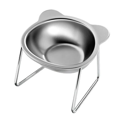 ‌304 Raised Stainless Steel Cat Bowl with 15° Elevated Design Tilted Neck Guard Healthy Feeding Shatterproof for Cats Puppies