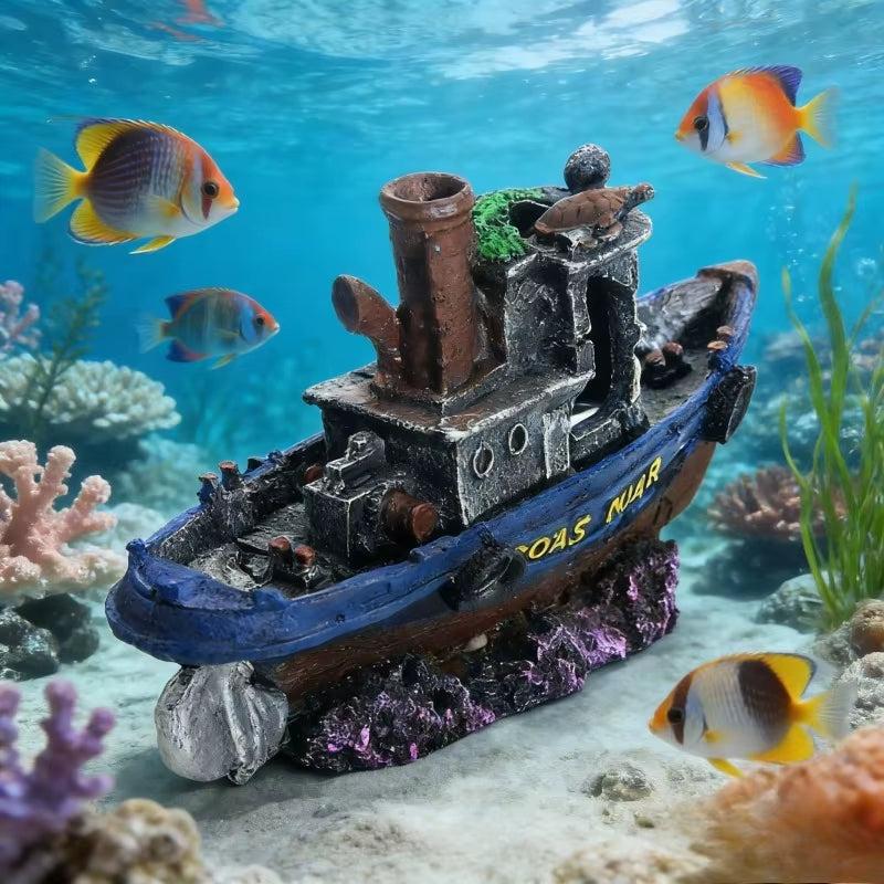 Pirate Ship Aquarium Ornament Resin Sunken Shipwreck Fish Tank Hideout Cave Betta Habitat Underwater Landscape Decoration