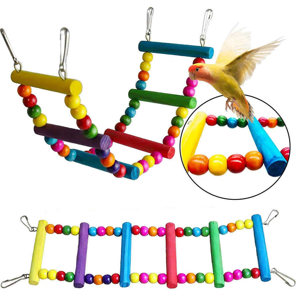 7PCS Parrot Toy Bird Cage Accessories Bird Accessories Stair Mirror Swing Bell Bird Toy