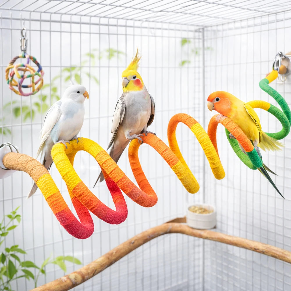 1PC Bird Spiral Rope Perch Parrot Bungee Toy Suction Cup Window Stand Cage Climbing Stick for Cockatiel Budgie Lovebird Supplies