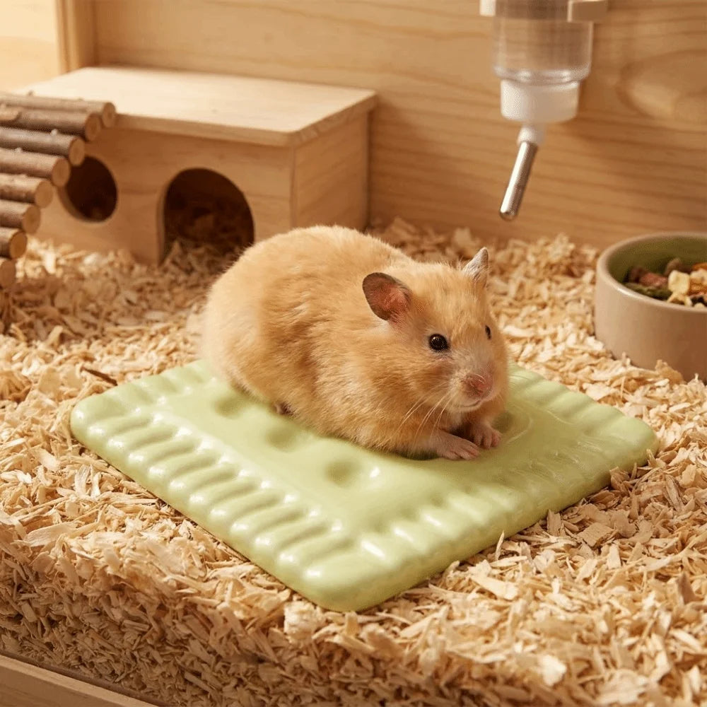 Hamster Ice Mat Ceramics Hamster Ice Pad Non-Slip Portable Pet Cooling Pad Smooth Surface Cooling Board Small Pet
