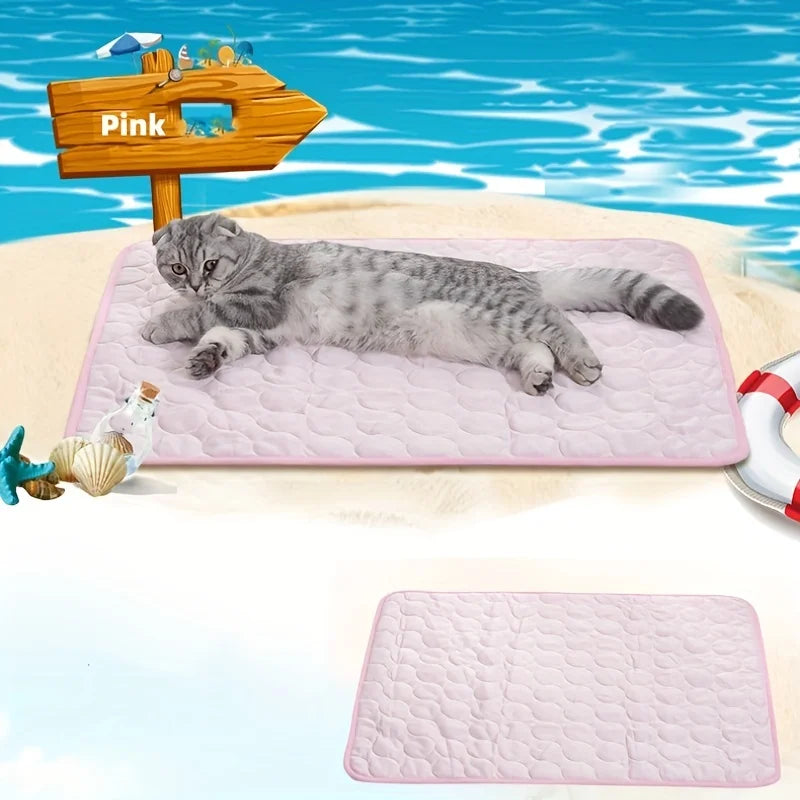 Summer Pet Ice Mat Cat Cooling Ice Mat Dog Pad Breathable Cat Cool Mat Portable & Washable Pet Cooling Blanket for Kennel/Sofa/B