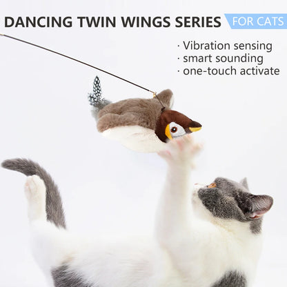 1PC Interactive Cat Toys Rechargeable Chirping Flapping Bird(No Flying) with Catnip for Indoor Cats Touch Activated Plush Toys