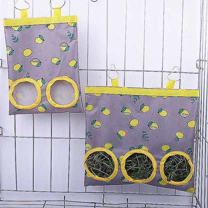 2/3 Holes Hanging Hay Bag with Hooks for Bunny Guinea Pigs Small Animal Feeder Rabbit Food Dispensers Bag Pet Feeding Bag