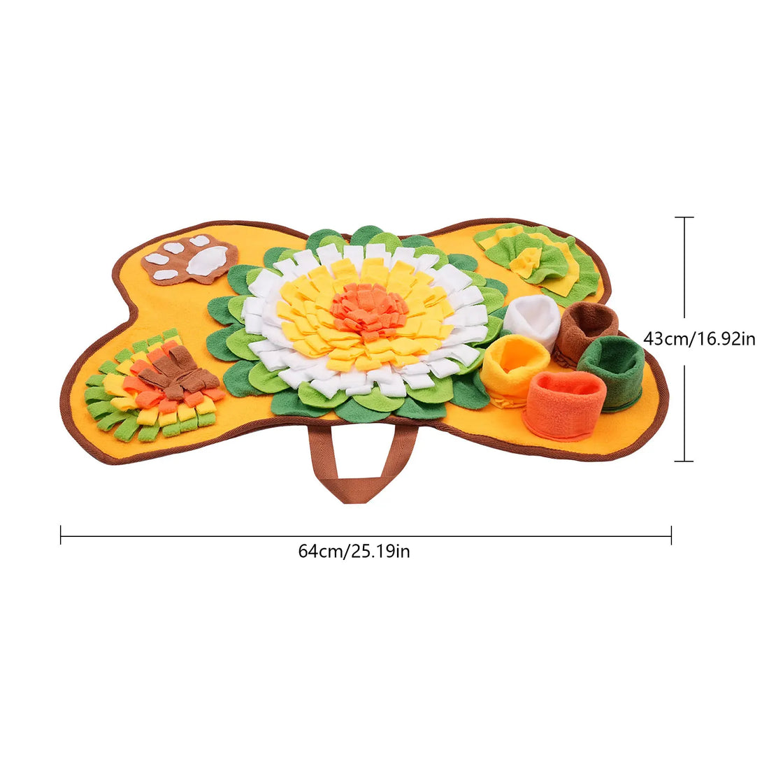 Snuffle Mat for Dogs 64X43Cm, Slow Feeder Interactive Dog Puzzle Toy with Squeaker & Sound Device, Machine Washable Pet Foraging Mat for Training Smell, Stress Relief for Small Medium Breeds, Yellow Orange