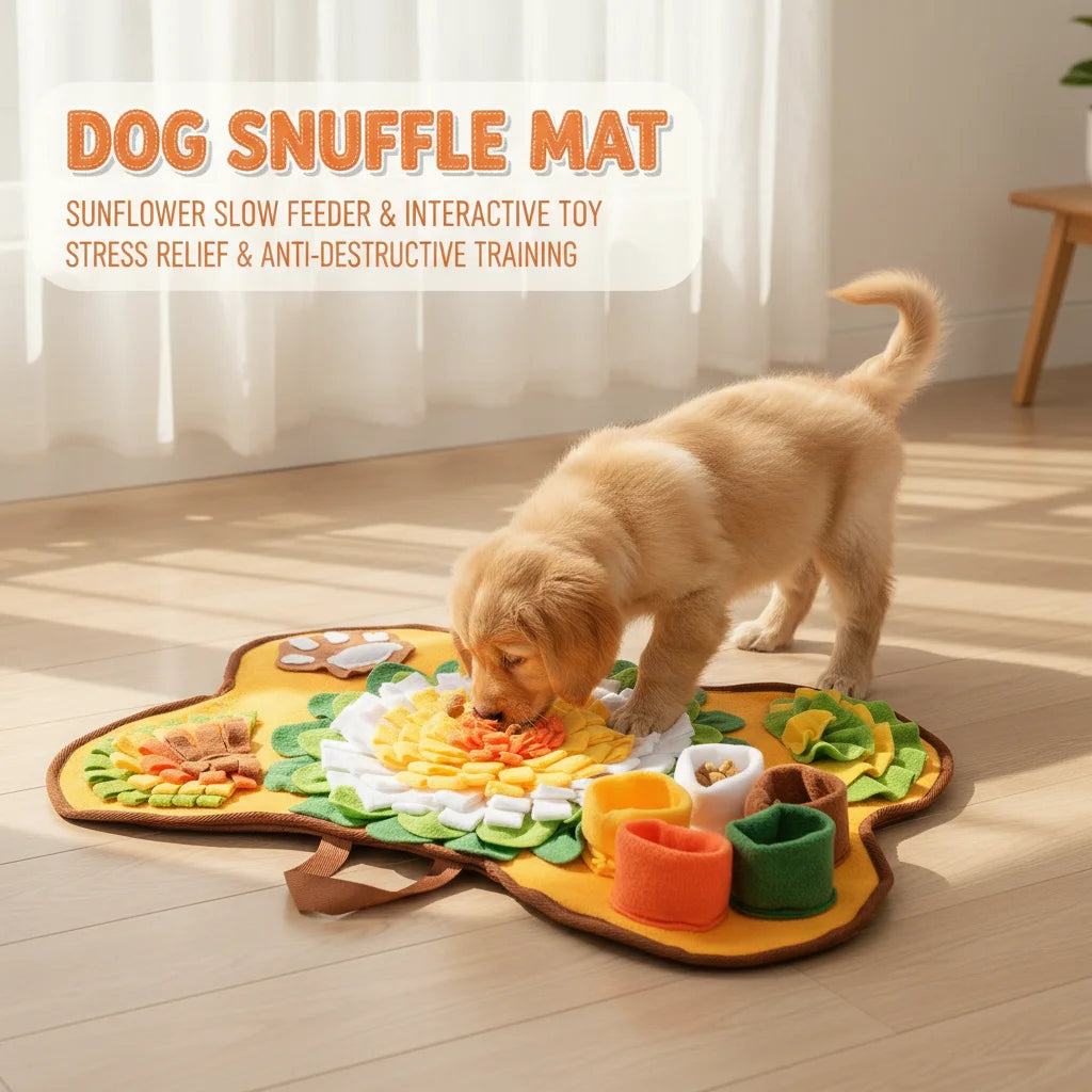 Snuffle Mat for Dogs 64X43Cm, Slow Feeder Interactive Dog Puzzle Toy with Squeaker & Sound Device, Machine Washable Pet Foraging Mat for Training Smell, Stress Relief for Small Medium Breeds, Yellow Orange