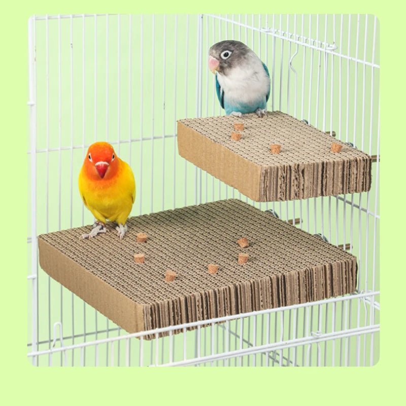 Bird Paper Parakeet Shredding Chewing Toys with Cork Parrot Perch Platform Conure Foraging Toys Small Birds Cage Accessory S/L