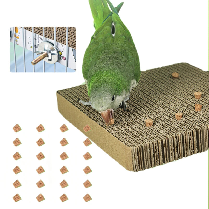 Bird Paper Parakeet Shredding Chewing Toys with Cork Parrot Perch Platform Conure Foraging Toys Small Birds Cage Accessory S/L