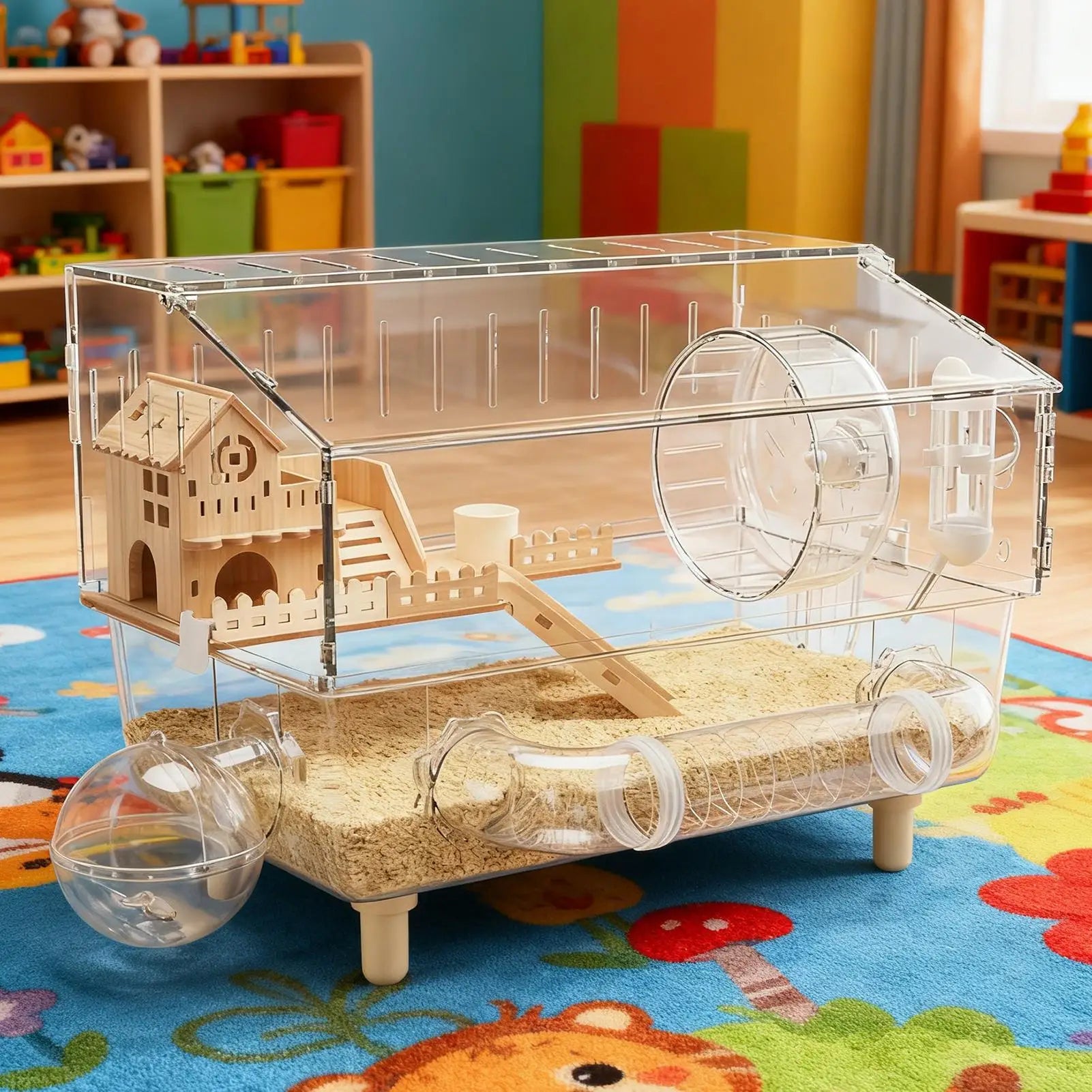 Hamster Habitat 2-Layer Clear Habitat 17.7X11X13.3 Inch Acrylic Small Animal House for Monitoring Breeding Hedgehog Ferret