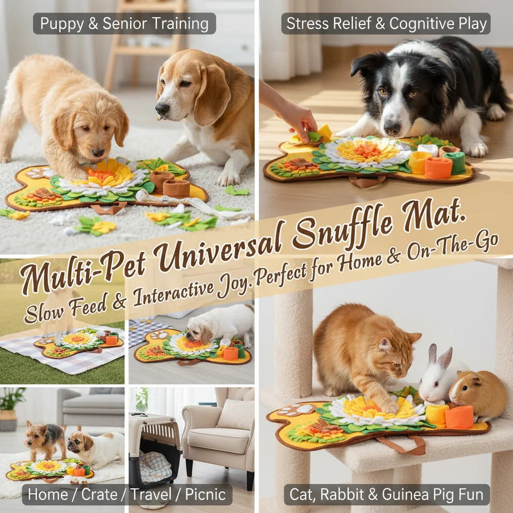 Snuffle Mat for Dogs 64X43Cm, Slow Feeder Interactive Dog Puzzle Toy with Squeaker & Sound Device, Machine Washable Pet Foraging Mat for Training Smell, Stress Relief for Small Medium Breeds, Yellow Orange
