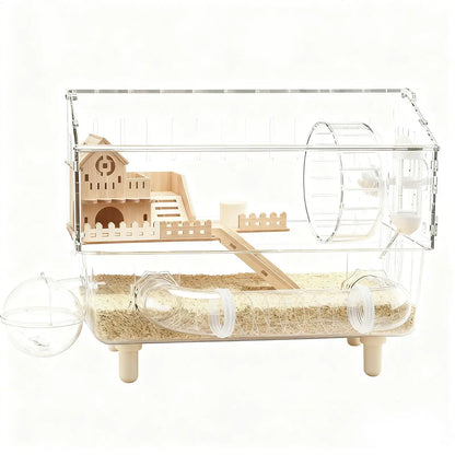 Hamster Habitat 2-Layer Clear Habitat 17.7X11X13.3 Inch Acrylic Small Animal House for Monitoring Breeding Hedgehog Ferret