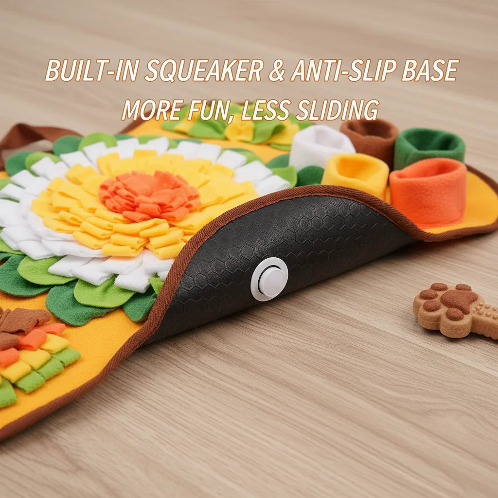 Snuffle Mat for Dogs 64X43Cm, Slow Feeder Interactive Dog Puzzle Toy with Squeaker & Sound Device, Machine Washable Pet Foraging Mat for Training Smell, Stress Relief for Small Medium Breeds, Yellow Orange