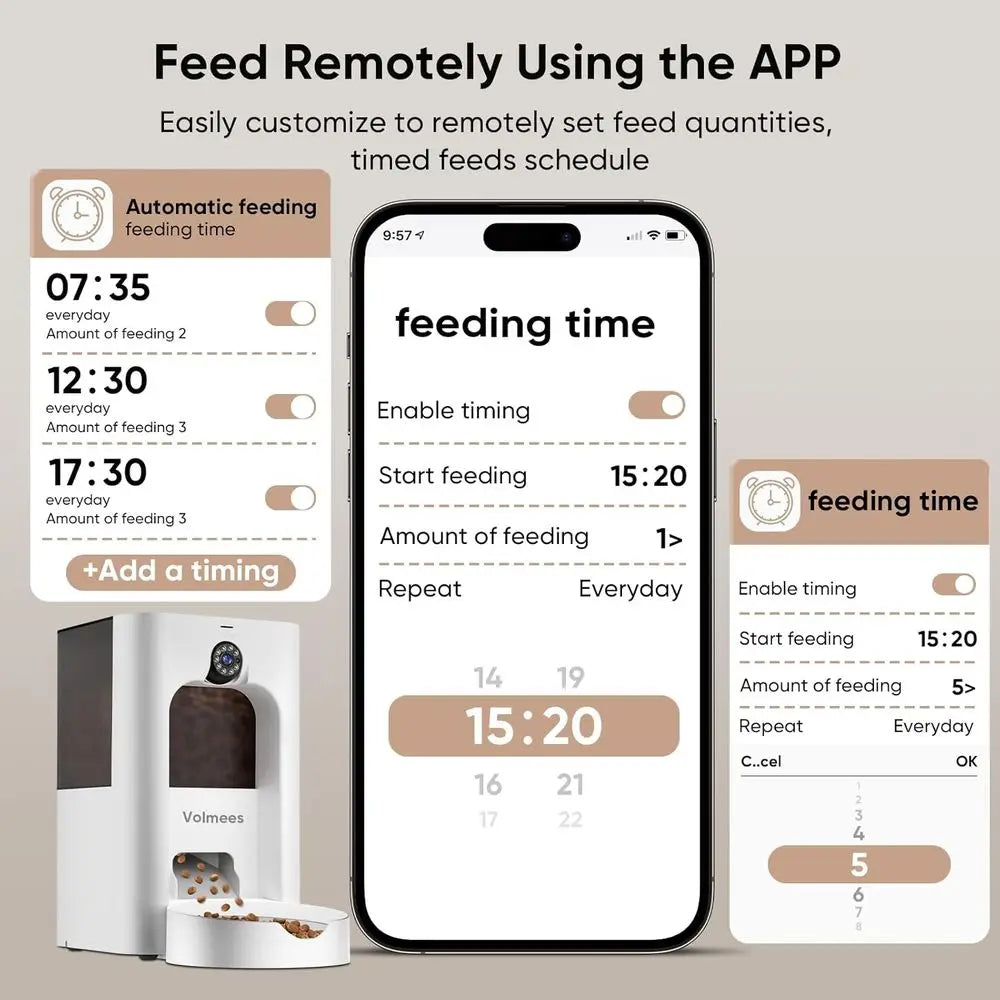 Smart Pet Feeder with HD Camera, Laser Play, Dual-Band Connectivity, Programmable Food Dispenser for Cats & Dogs, 4L Capacity, C