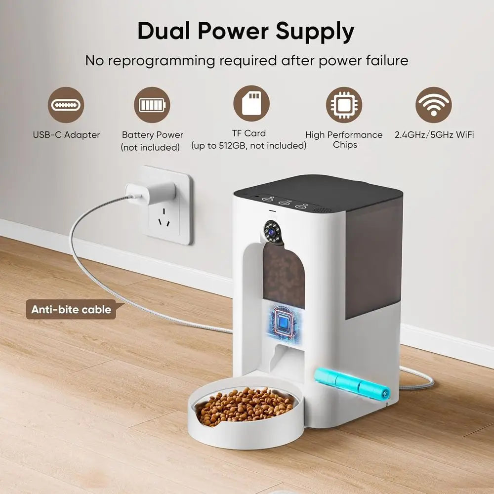Smart Pet Feeder with HD Camera, Laser Play, Dual-Band Connectivity, Programmable Food Dispenser for Cats & Dogs, 4L Capacity, C