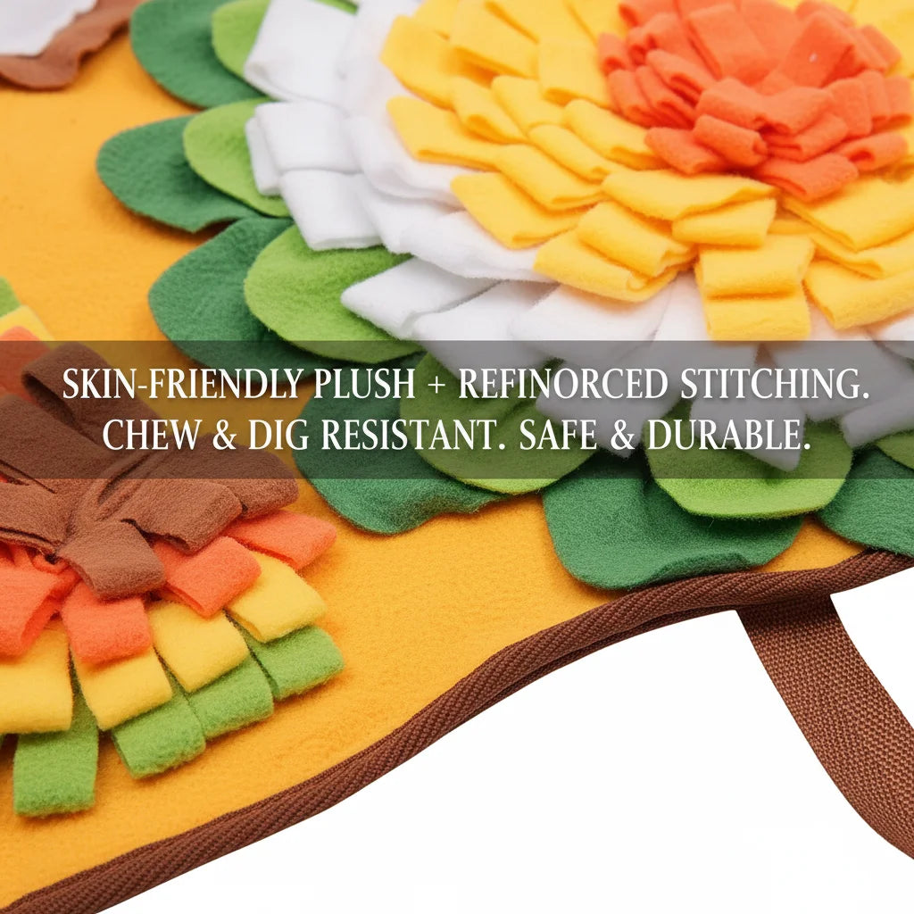 Snuffle Mat for Dogs 64X43Cm, Slow Feeder Interactive Dog Puzzle Toy with Squeaker & Sound Device, Machine Washable Pet Foraging Mat for Training Smell, Stress Relief for Small Medium Breeds, Yellow Orange