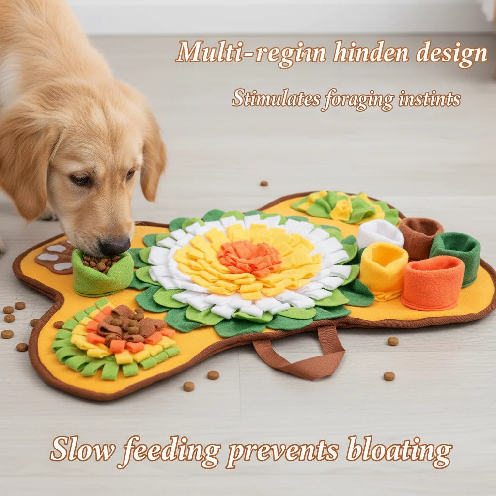 Snuffle Mat for Dogs 64X43Cm, Slow Feeder Interactive Dog Puzzle Toy with Squeaker & Sound Device, Machine Washable Pet Foraging Mat for Training Smell, Stress Relief for Small Medium Breeds, Yellow Orange