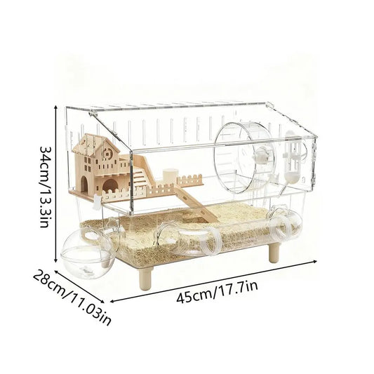 Hamster Habitat 2-Layer Clear Habitat 17.7X11X13.3 Inch Acrylic Small Animal House for Monitoring Breeding Hedgehog Ferret