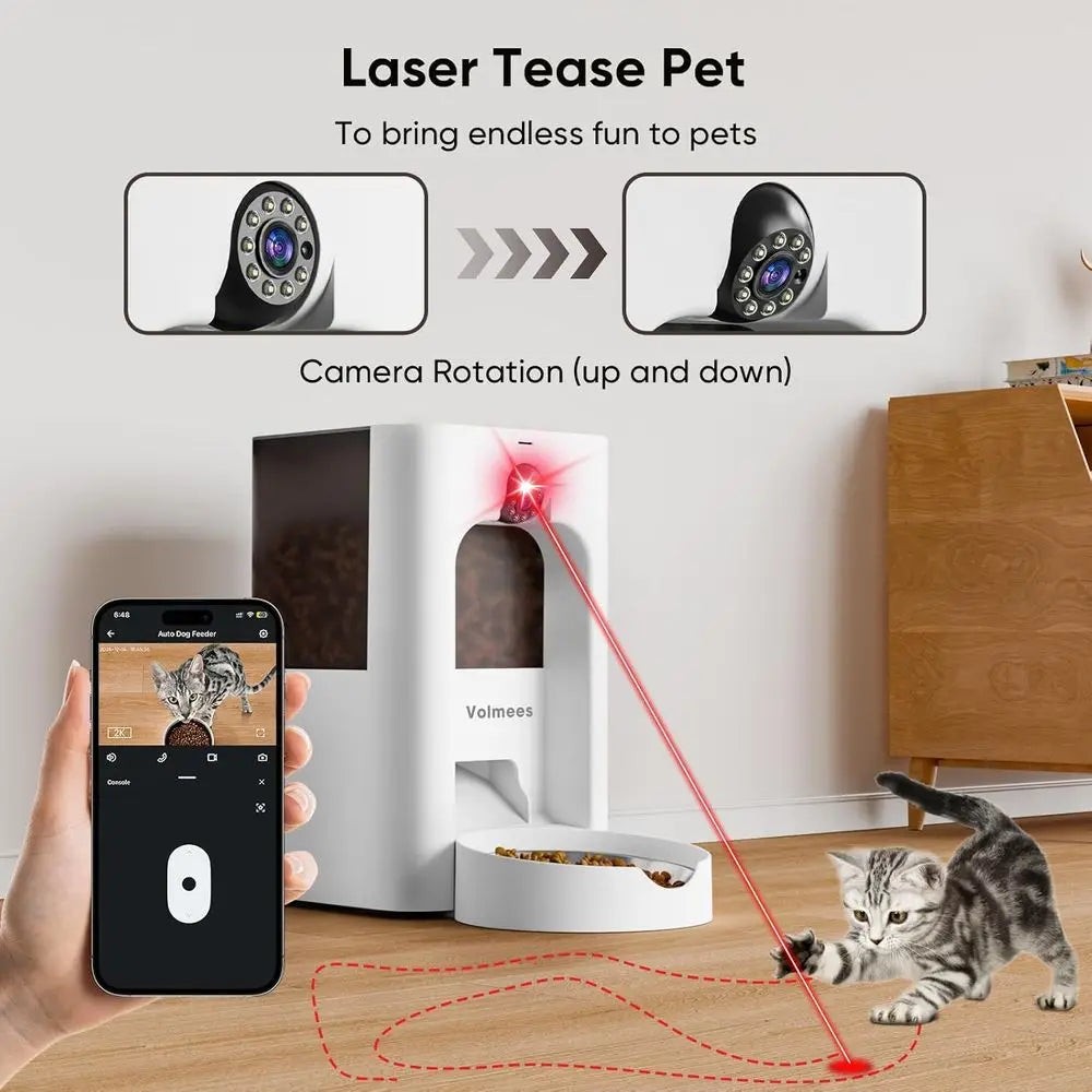 Smart Pet Feeder with HD Camera, Laser Play, Dual-Band Connectivity, Programmable Food Dispenser for Cats & Dogs, 4L Capacity, C