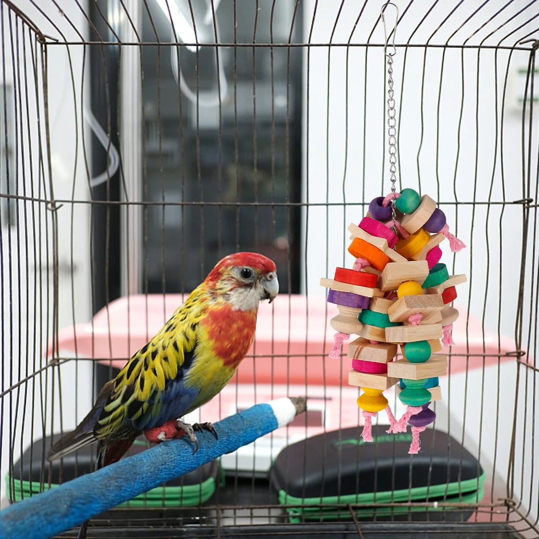 Parrot Chew Toys Bird Parrot Hanging Bite Wooden Blocks Cage Fun Toy for Chewing Climbing Biting 1Wooden Knots Chewing Toys