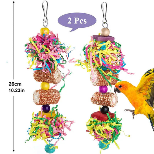 2/3Pcs/Lot Bird Parrot Toy Set Colorful Shredder Foraging Assorted Hanging Cage Bird Chewing Rack Toys Pet Parrot Molar Bite Toy