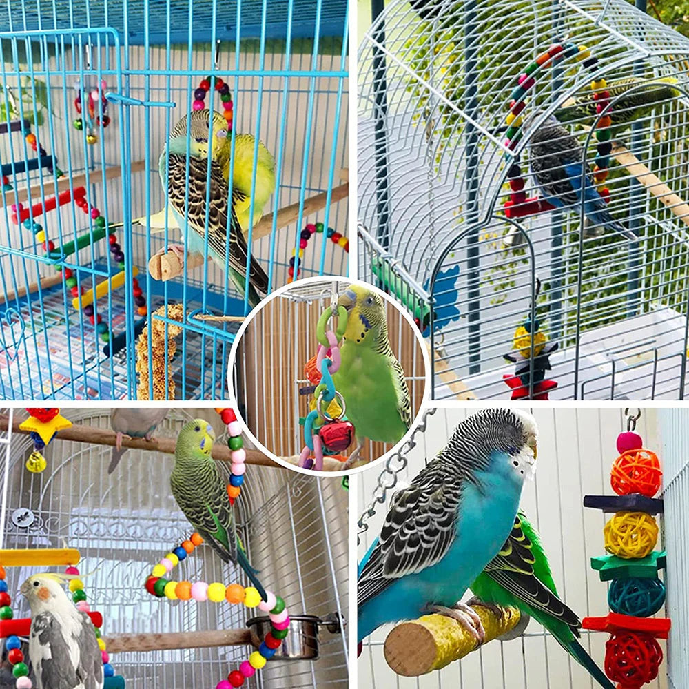 7PCS Parrot Toy Bird Cage Accessories Bird Accessories Stair Mirror Swing Bell Bird Toy