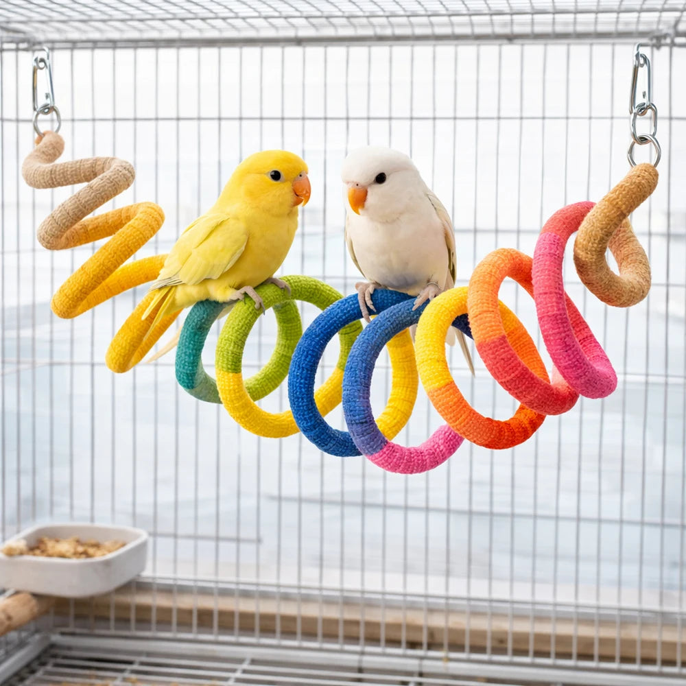 1PC Bird Spiral Rope Perch Parrot Bungee Toy Suction Cup Window Stand Cage Climbing Stick for Cockatiel Budgie Lovebird Supplies