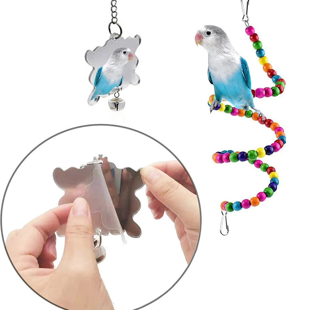 7PCS Parrot Toy Bird Cage Accessories Bird Accessories Stair Mirror Swing Bell Bird Toy