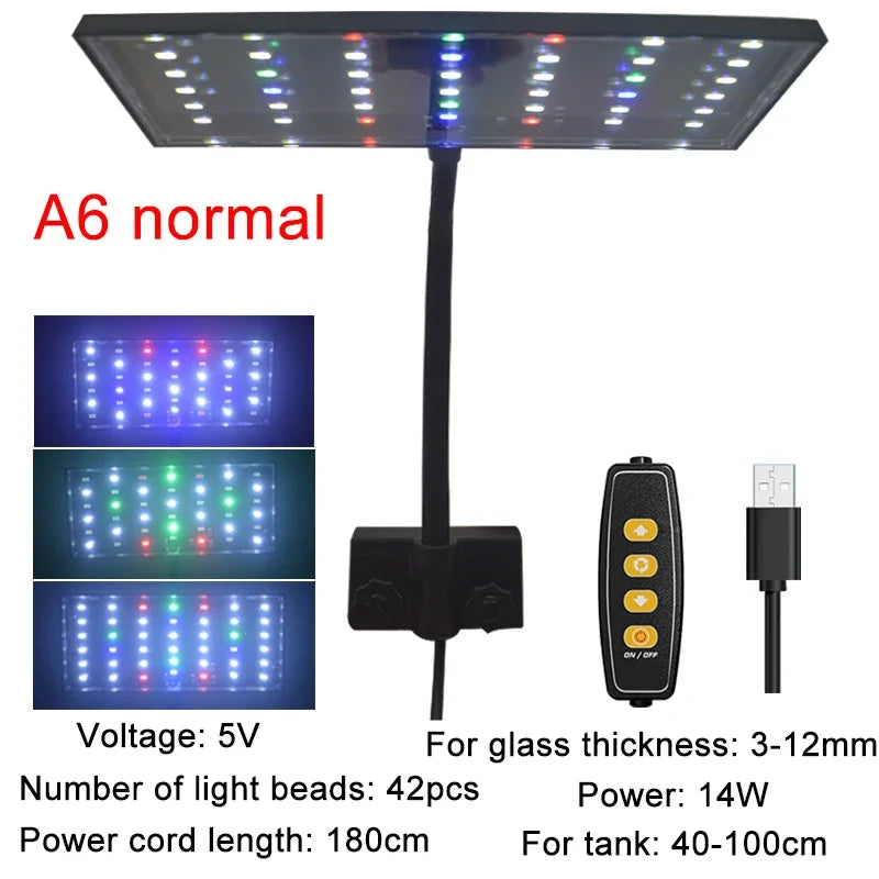 USB Aquarium LED Grow Light Full Spectrum for Aquatic Plants Fish Tank, Dimmable Timer Adjustable 360° Rotatable