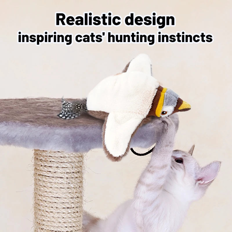 1PC Interactive Cat Toys Rechargeable Chirping Flapping Bird(No Flying) with Catnip for Indoor Cats Touch Activated Plush Toys