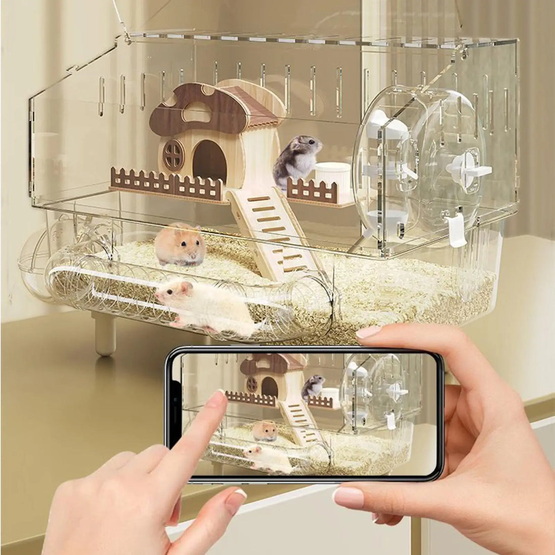 Easy Clean Transparent Double Layer Hamster Cage Large Luxury Villa Exercise Wheel Tank Habitat Spacious House for Small Rodents