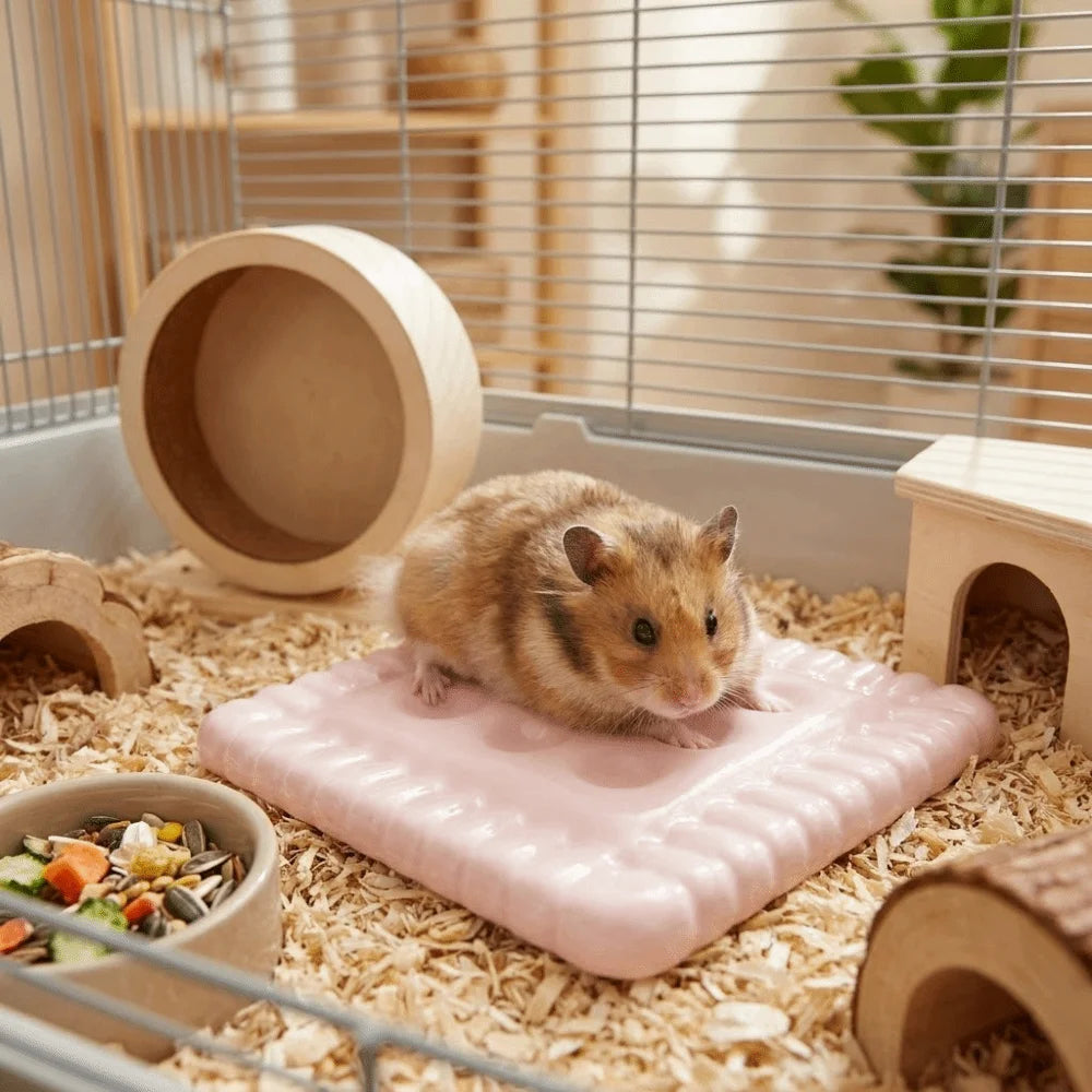 Hamster Ice Mat Ceramics Hamster Ice Pad Non-Slip Portable Pet Cooling Pad Smooth Surface Cooling Board Small Pet