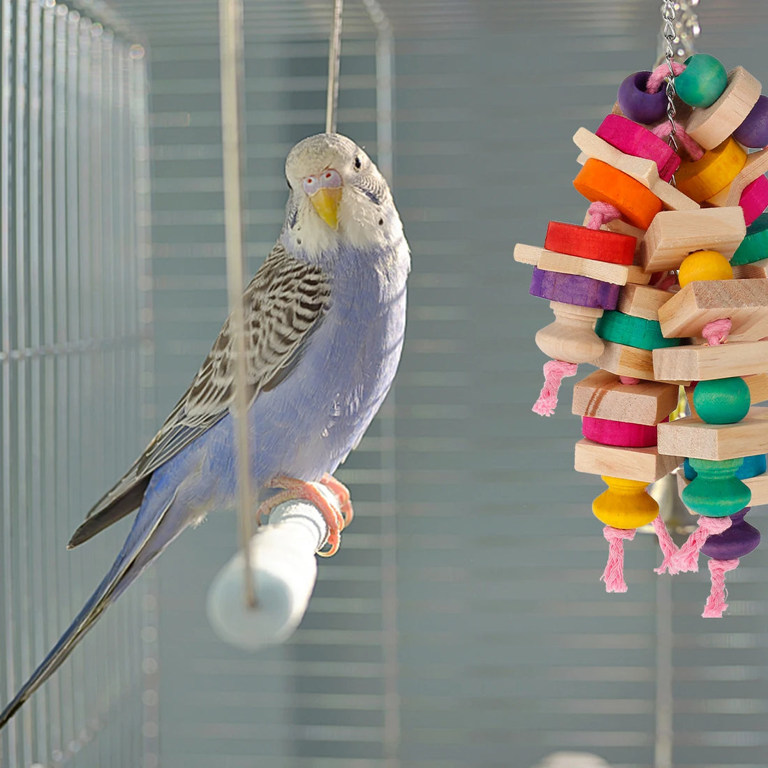 Parrot Chew Toys Bird Parrot Hanging Bite Wooden Blocks Cage Fun Toy for Chewing Climbing Biting 1Wooden Knots Chewing Toys