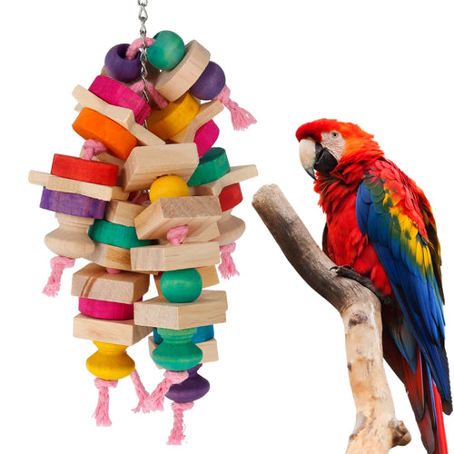 Parrot Chew Toys Bird Parrot Hanging Bite Wooden Blocks Cage Fun Toy for Chewing Climbing Biting 1Wooden Knots Chewing Toys