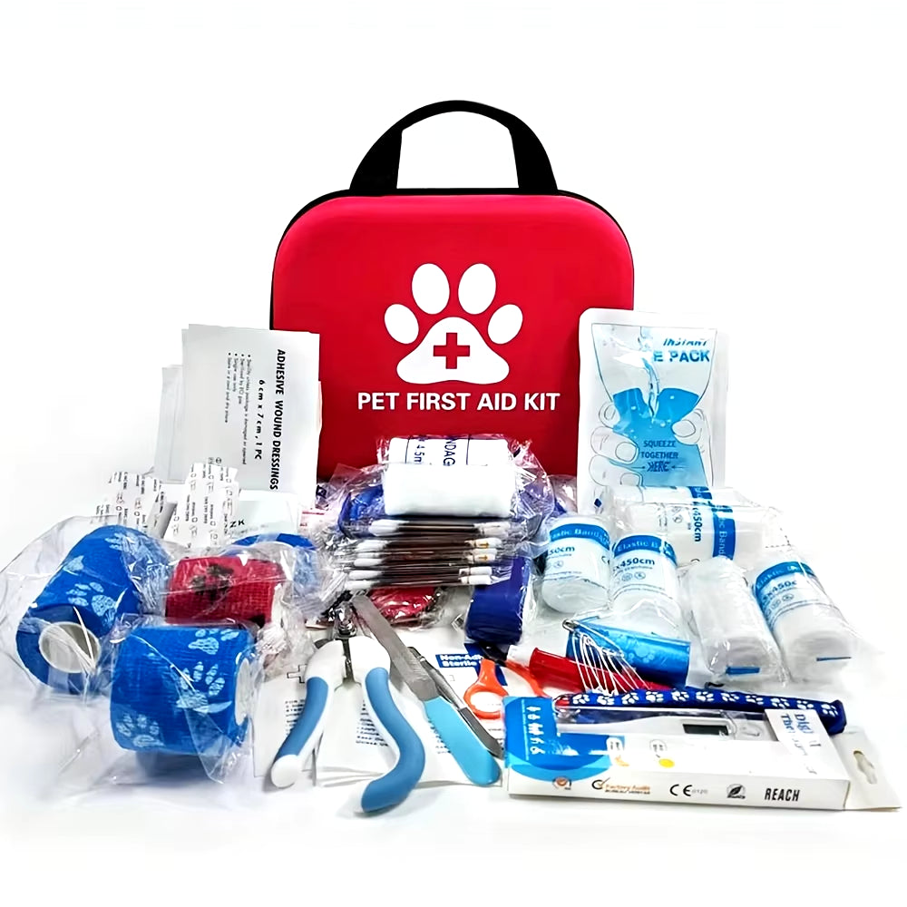 Pet First Aid Kit: Contains Emergency Supplies and an Emergency Blanket, Suitable for Hiking, Camping, and Backpacking.