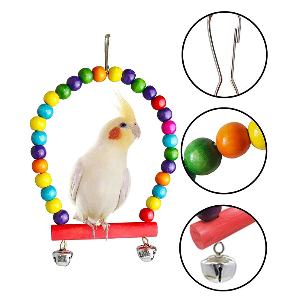 7PCS Parrot Toy Bird Cage Accessories Bird Accessories Stair Mirror Swing Bell Bird Toy