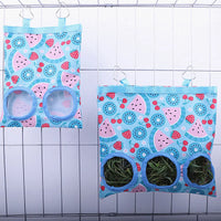2/3 Holes Hanging Hay Bag with Hooks for Bunny Guinea Pigs Small Animal Feeder Rabbit Food Dispensers Bag Pet Feeding Bag