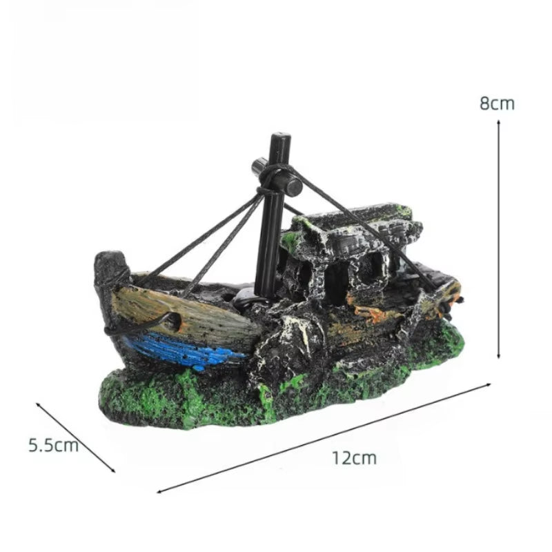 Pirate Ship Aquarium Ornament Resin Sunken Shipwreck Fish Tank Hideout Cave Betta Habitat Underwater Landscape Decoration